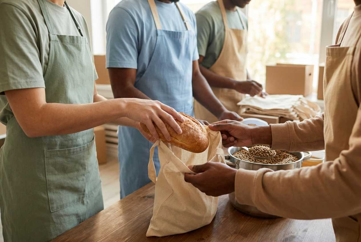 Volunteers preparing care packages